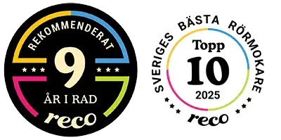 Reco rekommenderat 9 år i rad, Sveriges bästa rörmokare Topp 10 2025